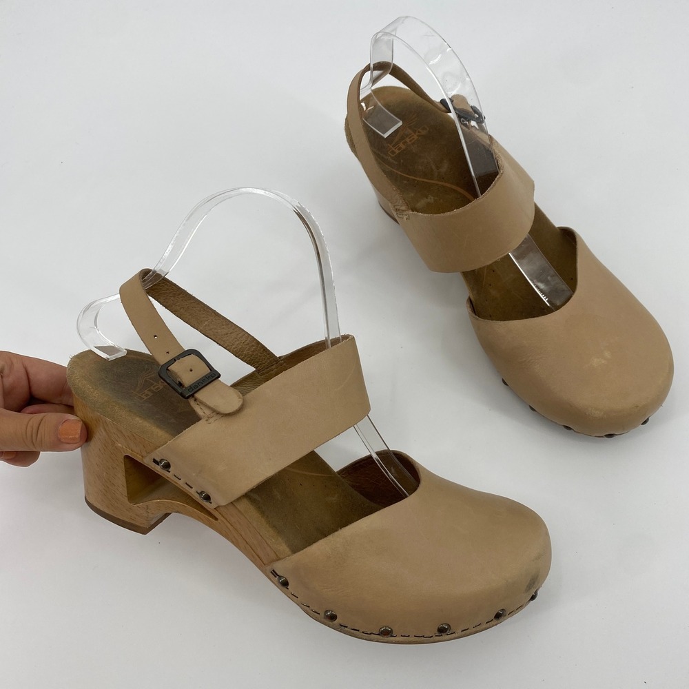 Dansko Clog Sandals Womens 40 Tan‎ Leather Studded Slingback Heel